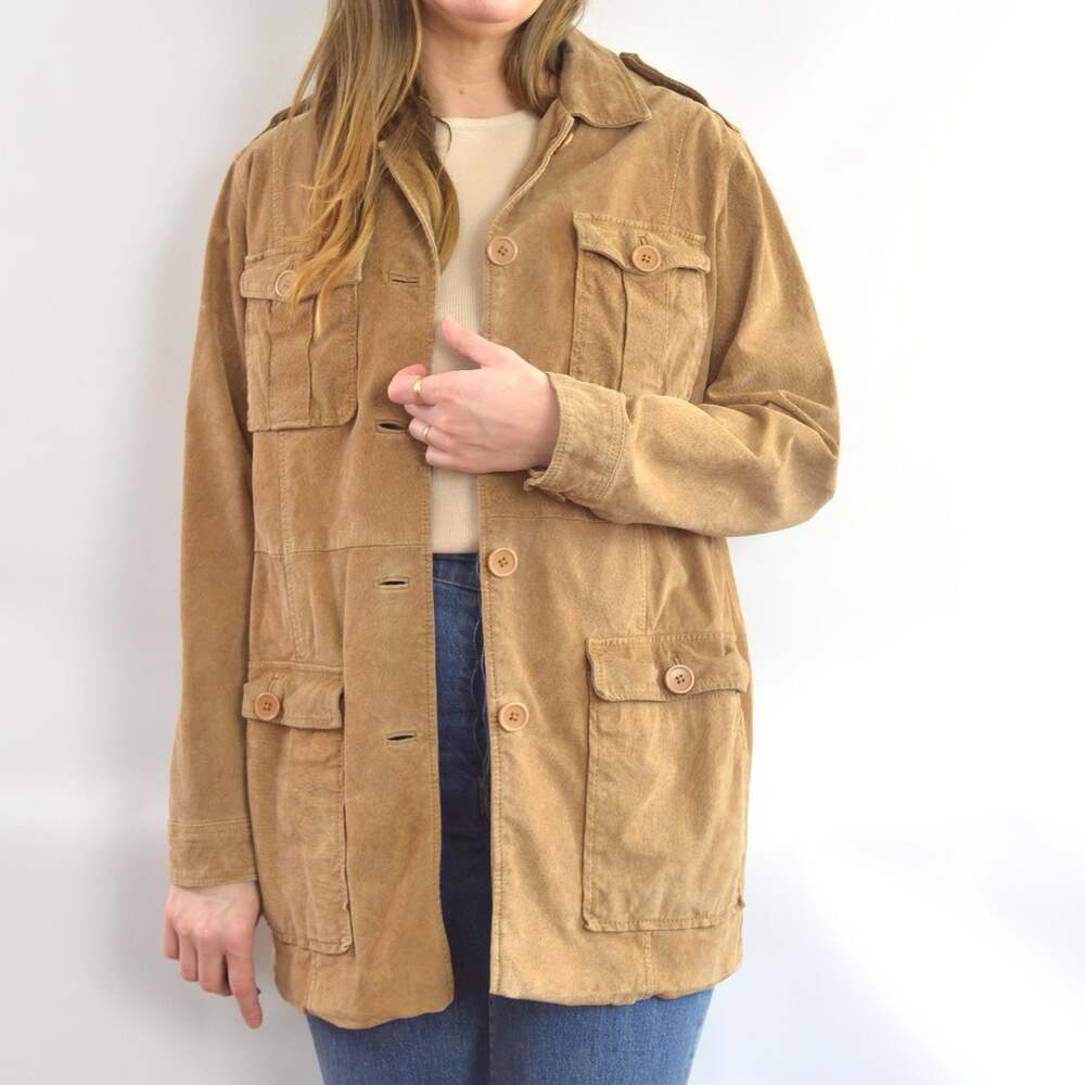 fully lined light brown vintage suede chore coat
